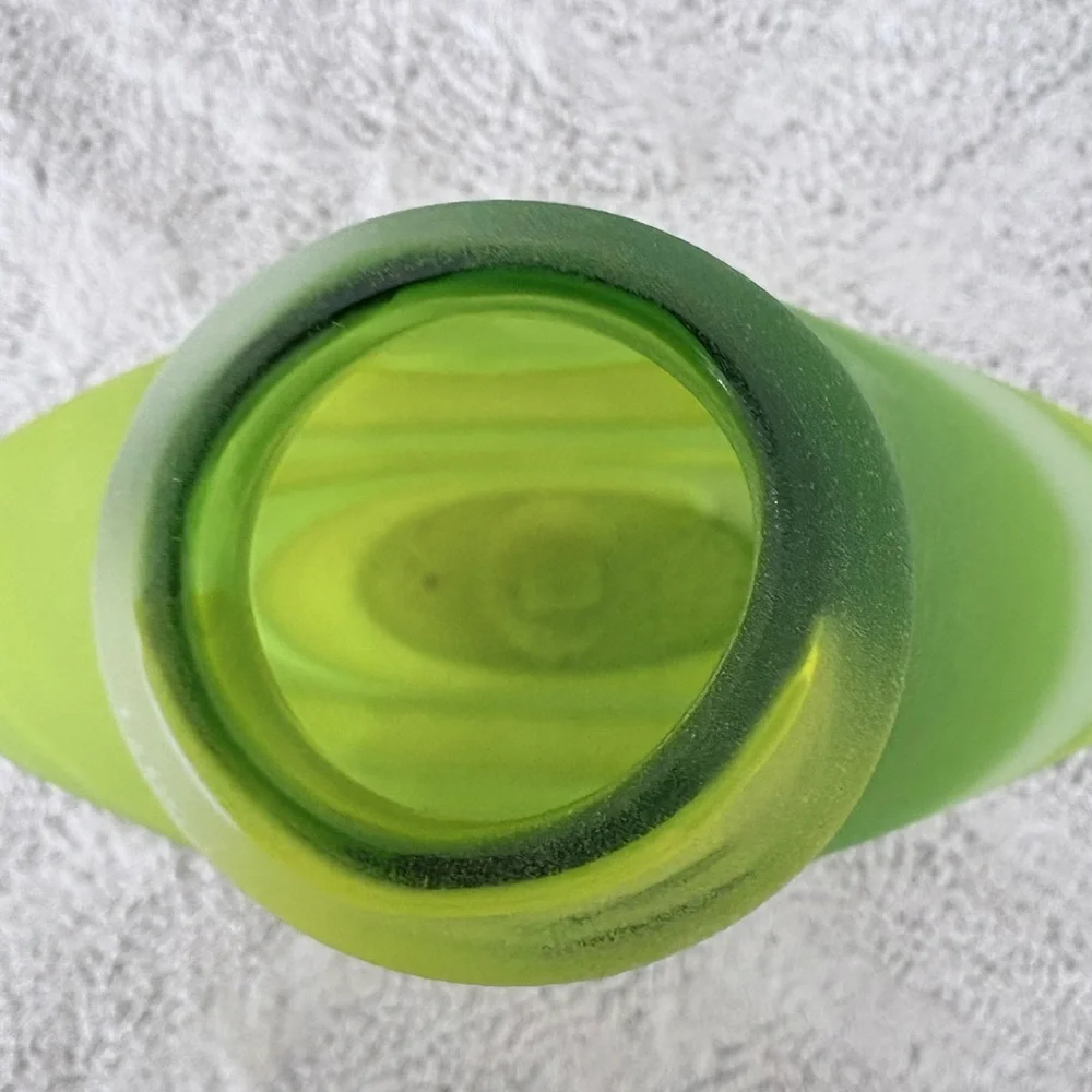 CRATE & BARREL Frosted Glass LIMA Vase Greens White Swirl 11